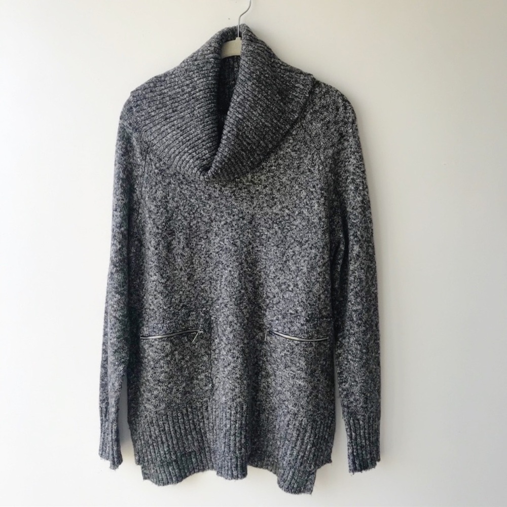 JV Joan Vass New York grey cowl neck turtleneck chunky oversized sweater Sz M